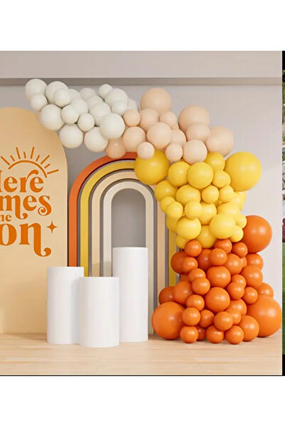 Çemrek Süs Parti طقم سلسلة بالون أصفر برتقالي أصفر برتقالي أبيض رملي سلسلة بالون أبيض 100 قطعة