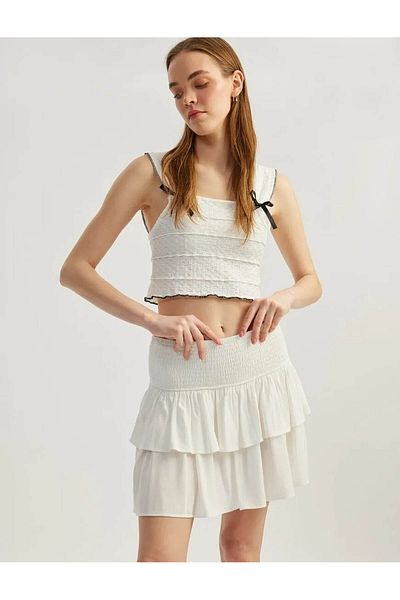 Koton Γυναικεία φούστα με στρώσεις Flounce Gimped Viscose White 5sal70015ıw