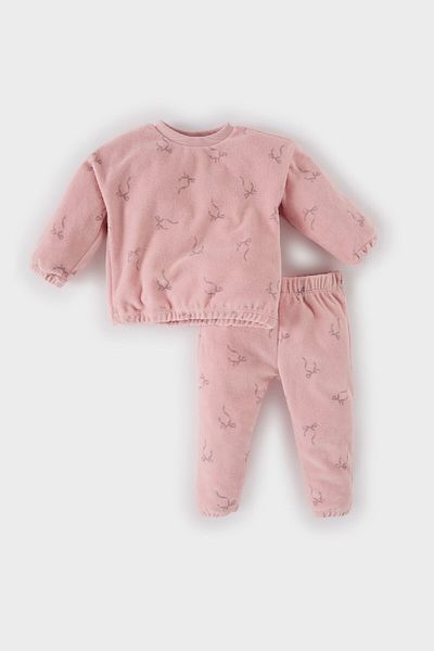 DeFacto Baby Girl Set of 2 Crew Neck Patterned Sweatshirt with Elastic Waist Bottom D7253A524Wn