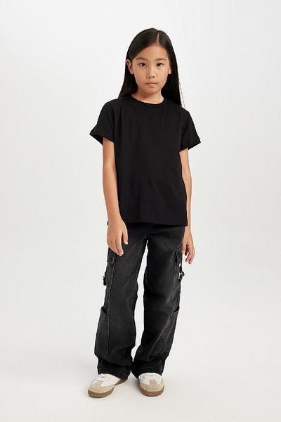 DeFacto Girl's Regular Fit Crew Neck Short Sleeve T-Shirt D8506A8Ns