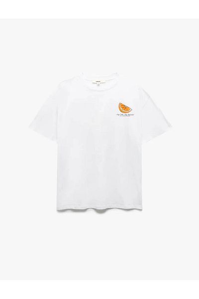Koton Γυναικείο μπλουζάκι Crew Neck Cotton Back Printed White 5sak50125ek