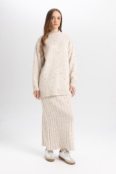 DeFacto Regular Fit Flexible Waisted Basic Plain Maxi Knitwear Skirt B0090Ax24Wn