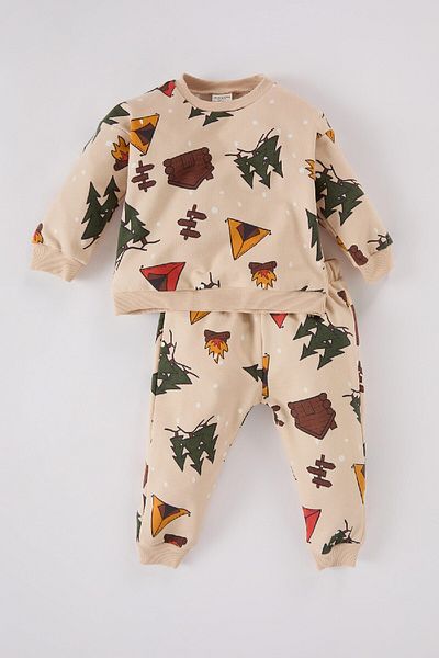 DeFacto New Year Printed for Baby Boy - Crew Neck Sweatshirt and Elastic Below Waist D5932A524Wn