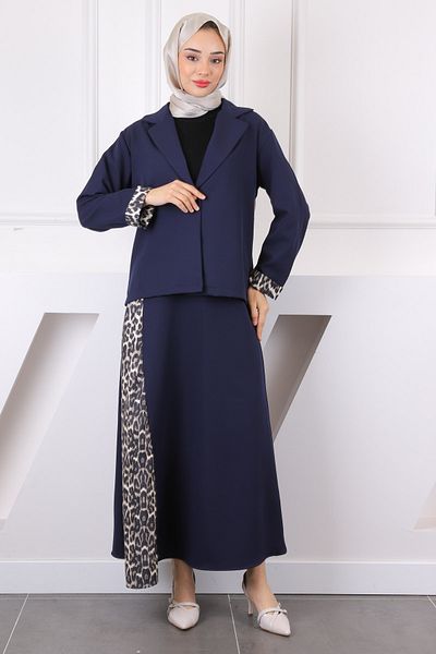 İmajButik Σετ μπουφάν με σχέδιο Navy Blue Leopard με φούστα