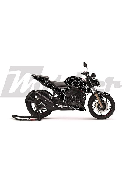 Motiker APACHE RTR 200 Kaplama Sticker Etiket Modeli Şimşek Desen Beyaz Siyah