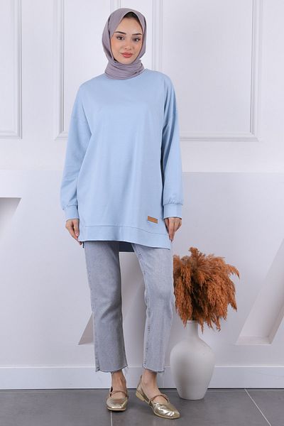 İmajButik Baby Blue Βαμβακερό ύφασμα ιδρώτας με σκισίματα στο πλάι