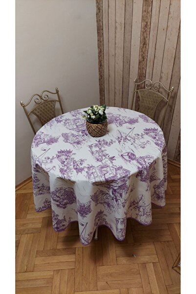 gonk Round, Country Patterned, Duck (Liquid Pusher, Stain Proof) Fabric, Tablecloth
