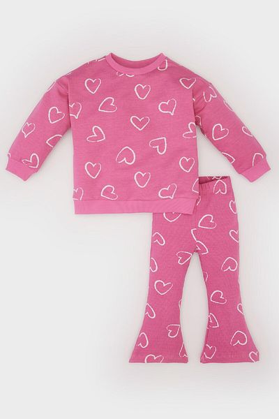 DeFacto Flexible Flared Leg Sweatshirt and Crew Neck Memory Set for Baby Girl - D8350A525Sp