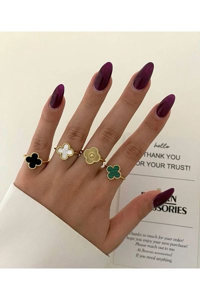 ANGELSS JEWELLERY خاتم موديل العلامة التجارية Clover (خاتم موديل Clover اختر اللون الأسود والأبيض والأخضر والذهبي)