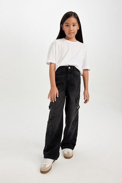 DeFacto Girl's Anthracite Wide Leg Jeans Trousers - Cargo Pocket and Wide Leg D7177A824Wn