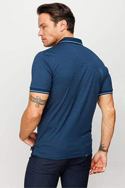 Desen Triko Ανδρικό πλεκτό μπλουζάκι με λαιμόκοψη και μανίκι Πόλο Πετρόλ