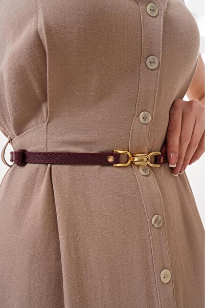 Descoin Bordo Ayarlanabilir Kilit Tokalı Kadın Kemer,gömlek Kemeri,ceket Keme...