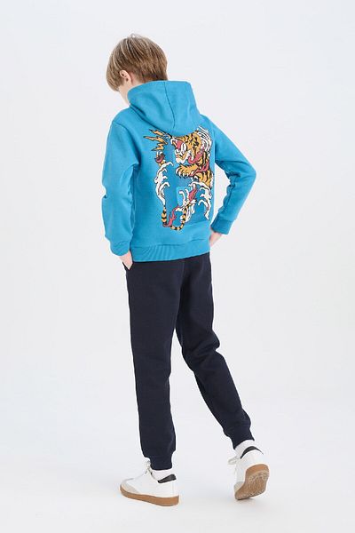 DeFacto Set Hooded Printed Sweatshirt and Elastic Sweatpants for Boys - D6872A824Cw