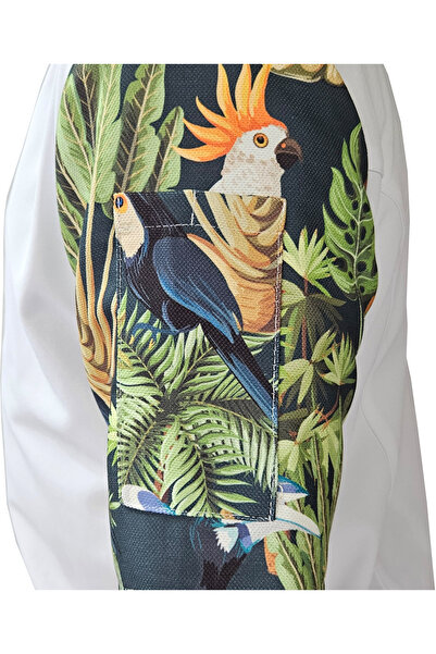 Ant Rotagrup Üniforma ve İş Elbiseleri Unisex Chef Jacket - Tropical Bird Pattern, Hungry Snap Fastener, Short Sleeve, Summer Kitchen Hood