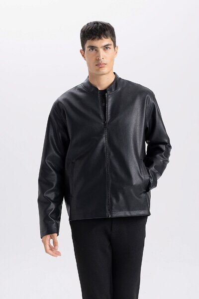 DeFacto Su Geçirmez Slim Fit Dar Kesim Dik Yaka Fermuarlı Suni Der Ceket Mont D8525AX25SP