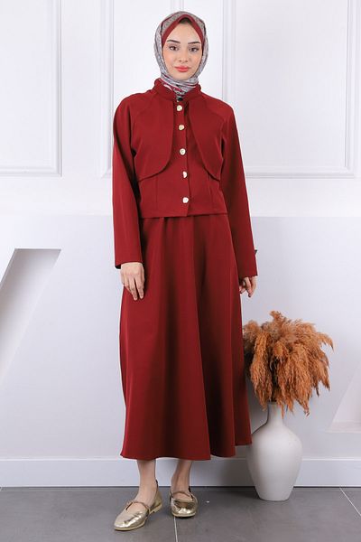 İmajButik Σετ μπουφάν με κουμπιά μπροστά με φούστα