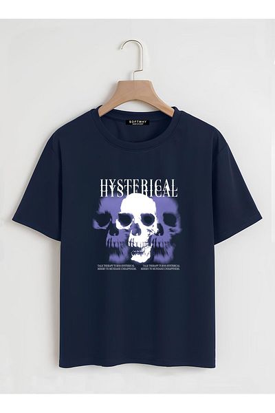 SOFTWAY Unisex Οργανικό Oversize Hysterigal Basic T-shirt - Μπλε Ναυτικού