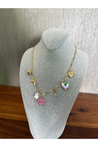 Home Ay ve Kalp Detaylı Gold Kolye