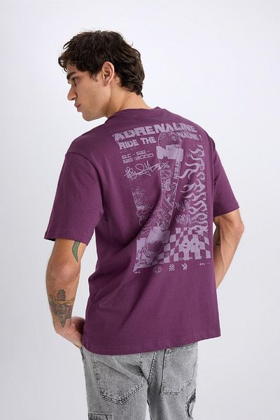 DeFacto 100% Cotton Boxy Fit Crew Neck Back Printed Short Sleeve T-Shirt D7357Ax25Sp