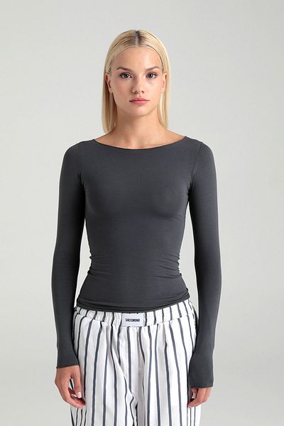 SHEISMONO Μπλούζα Ultra Soft Collar - Καπνιστή