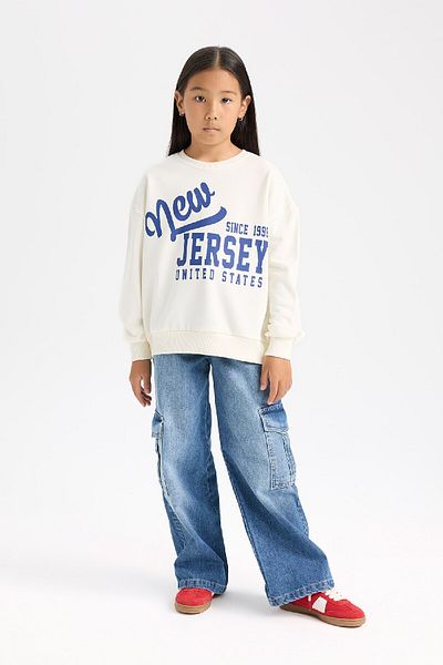 DeFacto Girl's Relax Fit Crew Neck College Printed Sweatshirt D6615A824Au