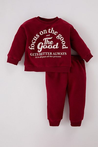 DeFacto 2-Piece Set for Baby Boy - Thessaloniki Fabric, Crew Neck, Printed Sweatshirt and Elastic Sweatpants D742
