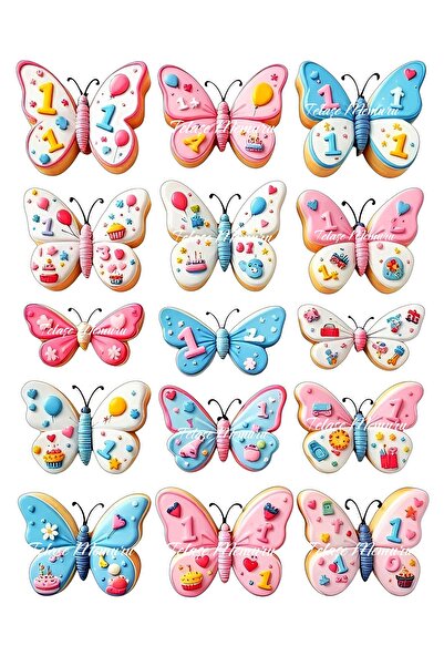 telaşe memuru 1 Yaş Pasta Süsü Yenilebilir Kelebek - Doğum Günü Yenilebilir K...