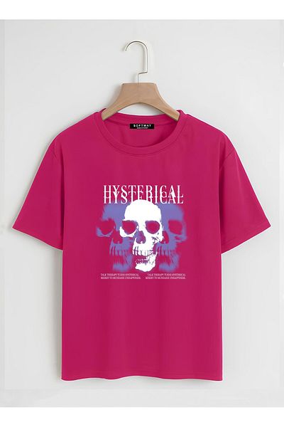 SOFTWAY Unisex Oversize Crew Neck Hysterigal Basic T-Shirt - ΦΟΥΚΙΔΑ