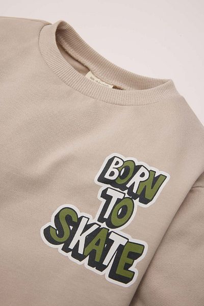 DeFacto Baby Boy Crew Neck Back Φούτερ με στάμπα με μαλακό τρίχωμα μέσα D7589a524wn