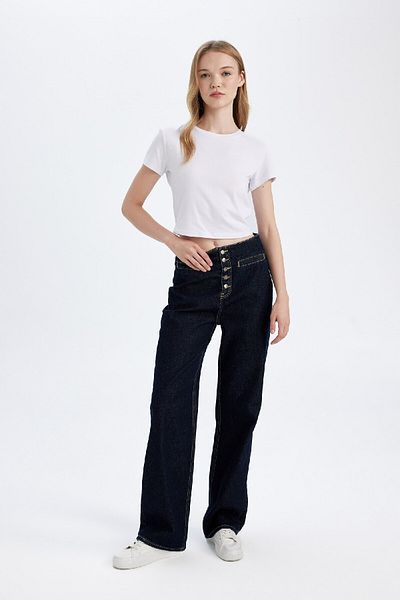 DeFacto Pantaloni lungi de jeans cu talie înaltă din anii '90 D5830ax24wn