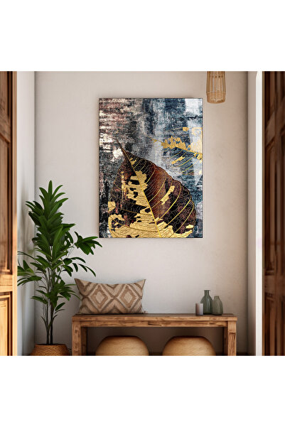 Harika bir ev HARİKABİREV | Masă din sticlă temperată, cu tematică frunze aur...