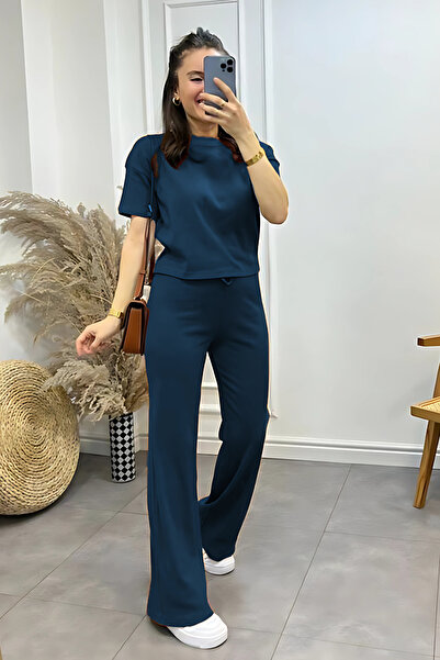 OKULCUBABA Kadın Şık Alt Üst Yazlık Ince Fitilli Kısa Kollu Takım