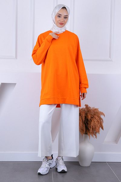İmajButik Πορτοκαλί βαμβακερό ύφασμα ιδρώτας με σκίσιμο στο πλάι