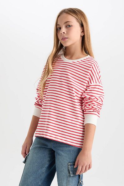 DeFacto Gestreiftes Sweatshirt mit Relax-Fit-Rundhalsausschnitt für Mädchen D6503A8NS