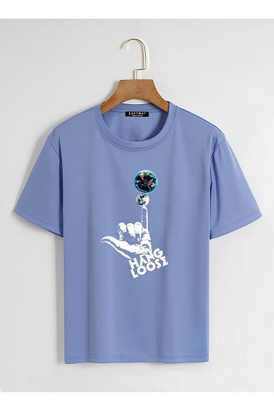 SOFTWAY Unisex Oversize Crew Neck Hang Loose Basic T-Shirt - ΜΠΛΕ
