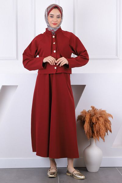 İmajButik Σετ μπουφάν με κουμπιά μπροστά με φούστα