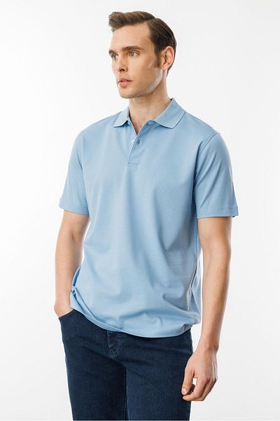 Desen Triko Ανδρικό μπλουζάκι Polo Neck Pique Mercerized Μπλε