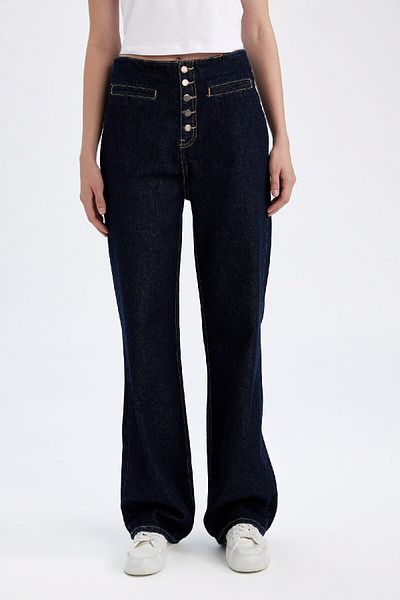 DeFacto Pantaloni lungi de jeans cu talie înaltă din anii '90 D5830ax24wn