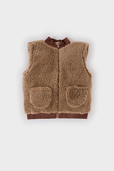 DeFacto Baby Boy Zippered Stand Collar Plush Vest with Pockets B2177A524Wn