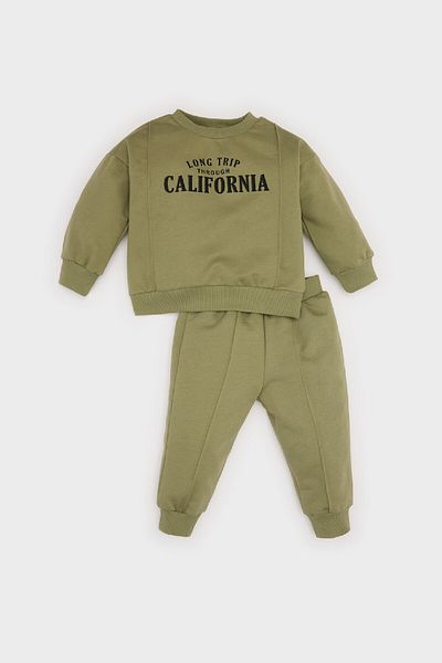 DeFacto Crew Neck Printed Sweatshirt and Elastic Waist Sweatpants for Baby Boy 2-Piece Set - D7664A524Wn