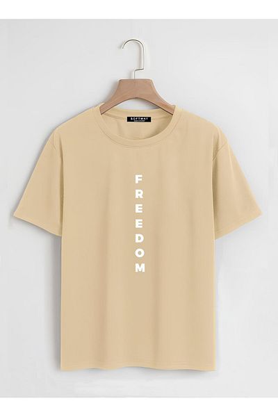 SOFTWAY Unisex Oversize Crew Neck Freedom Printed Basic T-Shirt - ΜΠΕΖ