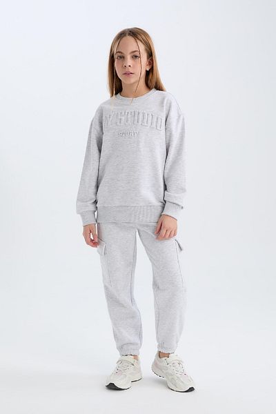 DeFacto Girl's Gray Crew Neck Printed Sweatshirt D6628A824Au