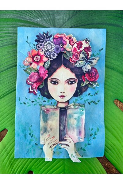 3 BOYUTLU ÇİÇEKLİ KIZ KİTAPLI KIZ ARMA DİKİŞ APLİKE 26X18