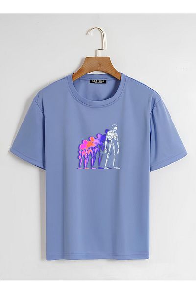 SOFTWAY Unisex Oversize ποδηλατικό μπλουζάκι - ΜΠΛΕ έγχρωμο σχέδιο