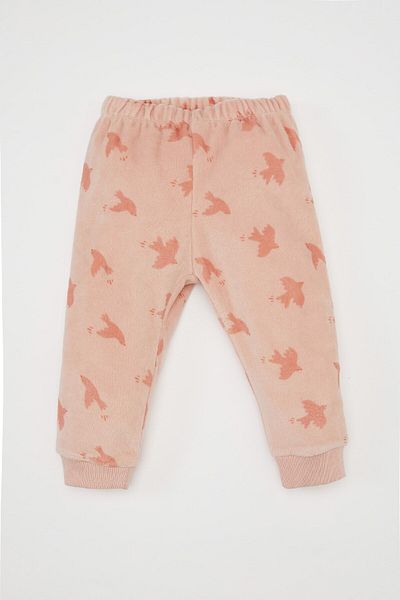 DeFacto Print Baby Girl Pajamas Set - Crew Neck, Long Sleeve, Velour Top, Elastic Waist, Long Bottom D7166A524W