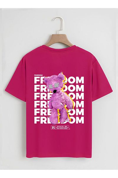 SOFTWAY Unisex Oversize Crew Neck Freedom Printed Basic T-Shirt - ΦΟΥΚΙΔΙΔΑ