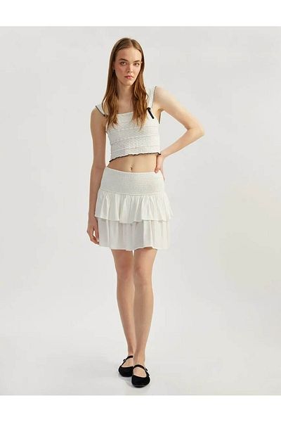 Koton Γυναικεία φούστα με στρώσεις Flounce Gimped Viscose White 5sal70015ıw
