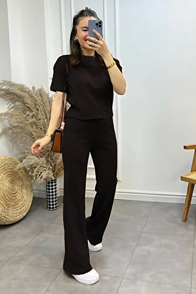 OKULCUBABA Kadın Şık Alt Üst Yazlık Ince Fitilli Kısa Kollu Takım