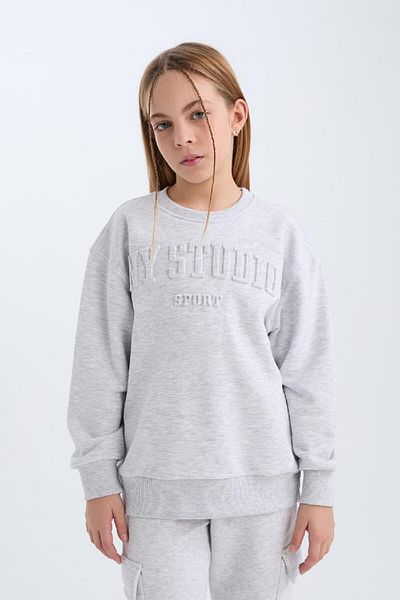 DeFacto Girl's Gray Crew Neck Printed Sweatshirt D6628A824Au