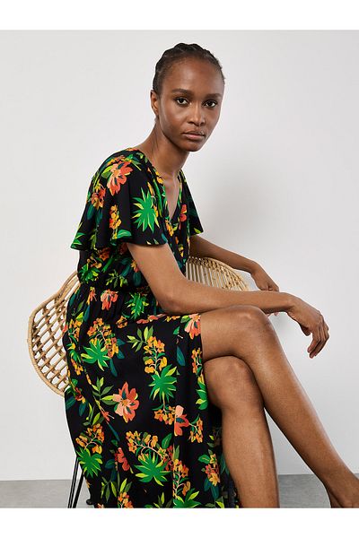 Apricot Tropisches Maxikleid Mit Wickeloptik